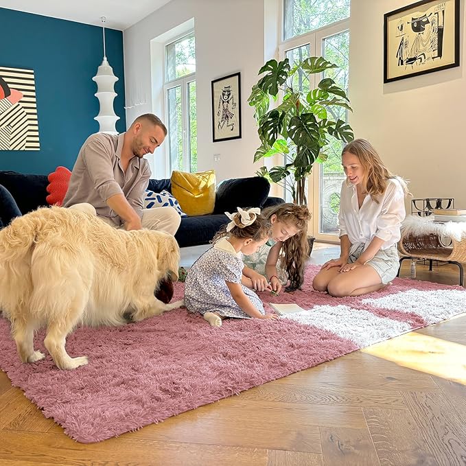 OLANLY 2x5 Machine Washable Runner Rugs for Hallway, Soft Fluffy Shaggy Bedside Rugs for Bedroom, Living Room, Indoor Floor Carpet for Kids Girls Boys, Nursery Rooms, Home Decor Aesthetic, Pale Pink
