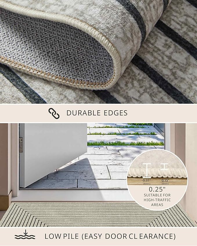 Latte&Fog 10x14 Area Rug for Living Room, Extra Large Beige Modern Abstract Washable Rugs, Boho Non Slip Low Pile Carpet for Indoor Bedroom Dining Room, Office, Dorm, Classroom and Farmhouse - Beige