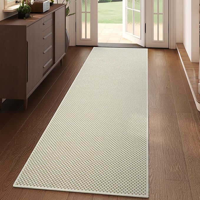 YDKGL 2x6 ft Kitchen Runner Rugs Mat Non Slip Woven Runners for Hallways Washable, Soft Long Entryway Laundry Hall Floor Runner Carpet for Indoor Backdoor Bedroom Living Room, Beige