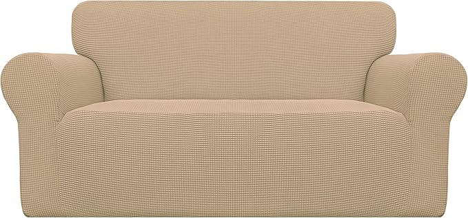 Easy-Going Stretch Oversized Loveseat Slipcover 1-Piece Sofa Cover Furniture Protector Couch Soft with Elastic Bottom for Kids Polyester Spandex Jacquard Fabric Small Checks Sand