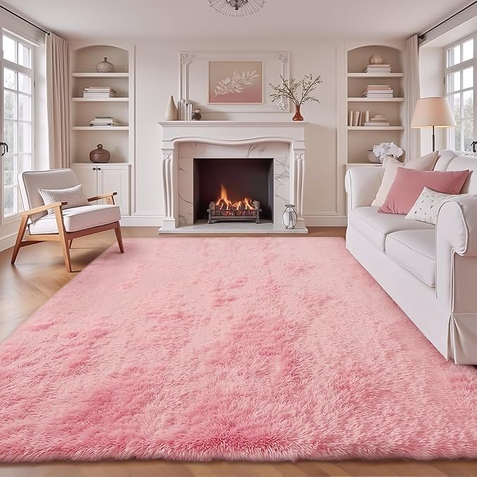 Pink Rugs for Bedroom Girls: 8x10 Fluffy Shag Soft Washable Rug Large Fuzzy Plush Indoor Carpet for Living Room Nursery Playroom Kids Girls Boys Room (Pink, 8'x10')