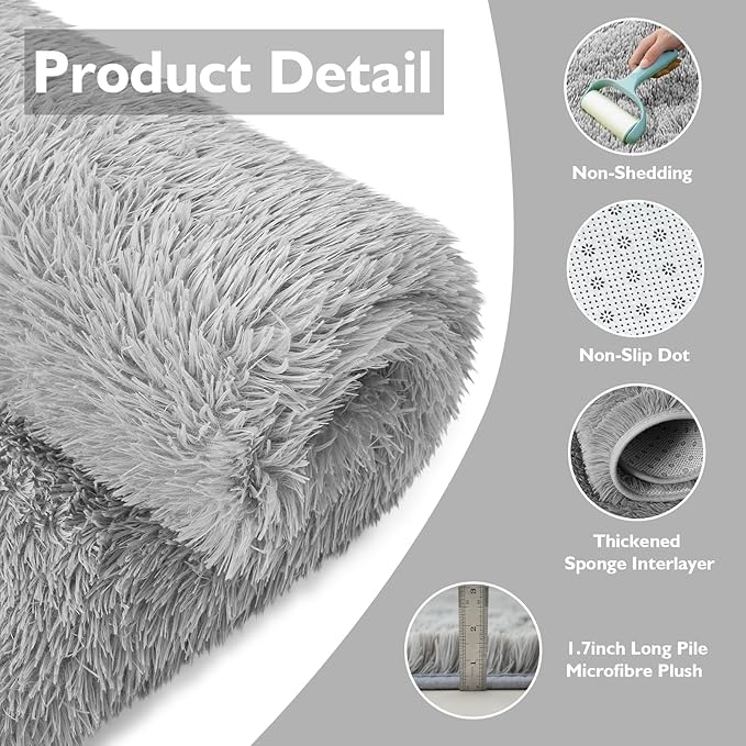 yulidayang Soft Round Area Rug for Kids Bedroom, Fluffy Fuzzy Shaggy Rug 5'X5'for Living Room, Non Slip Circle Plush Rug for Girls Room Nursery Dorm Decor,Light Grey