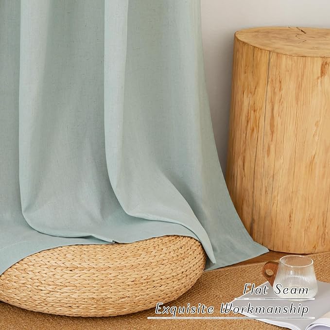 NICETOWN Sage Green Linen Doorway Curtains 80 inches Long, Grommet Thick Linen Weave Semi Sheer Window Treatments Privacy Assured with Light Filtering for Bedroom/Side Door, W34 x L80