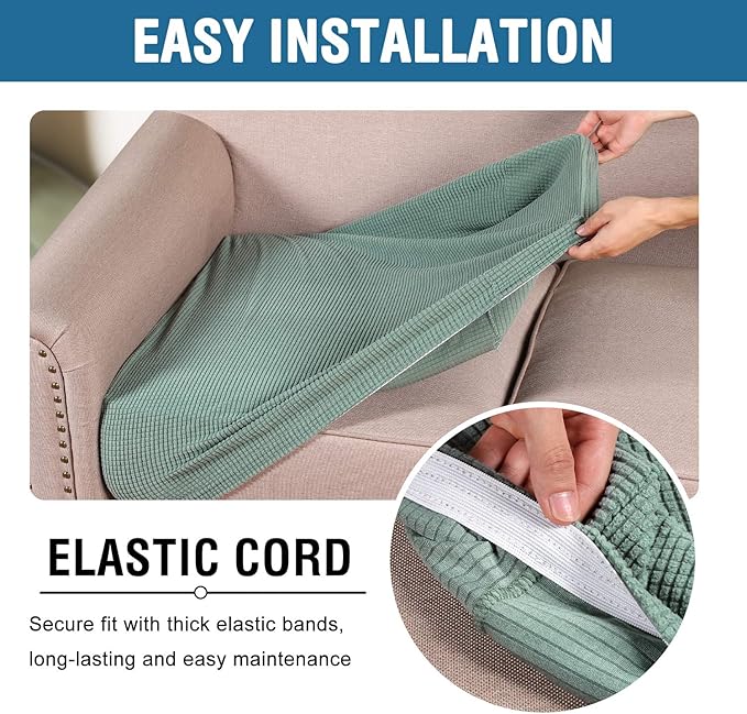 H.VERSAILTEX Super Stretch Couch Cushion Covers Sofa Cushion Slipcovers Jacquard Fabric Individual Seat Couch Slipcover Sets for Pets with Elastic Bottom(3 Packs Cushion Sofa Covers, Sage)