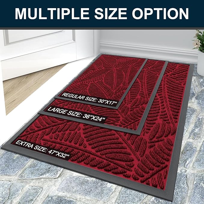 Colorxy Waterproof Doormat, Sturdy Natural Rubber Front Indoor Mat, Non Slip Low Profile Indoor Outdoor Door Mats, Stain and Fade Resistant Floor Mat, Easy Clean Patio Entry Mat, 71''x23'', Burgundy