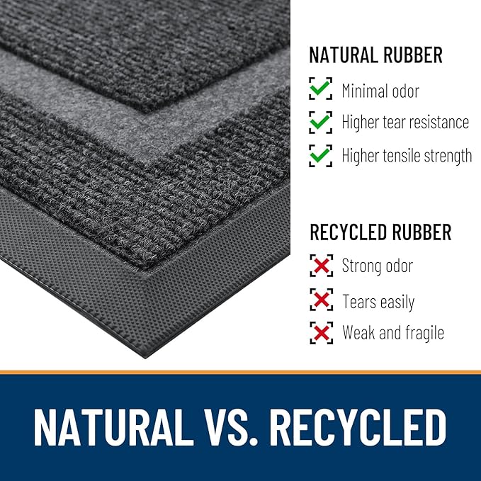 OLANLY Front Door Mat Indoor Outdoor Entrance, Waterproof All-Season, All-Weather Doormat, Sturdy Natural Rubber, Fade Resistant, Low Profile, Easy Clean Patio Porch Entryway Mat, 59x40, Grey
