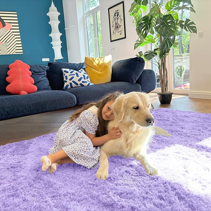 OLANLY 5x8 Machine Washable Large Area Rugs for Living Room, Bedroom, Soft Fluffy Shaggy Bedside Rug, Indoor Floor Carpet for Kids Girls and Boys, Dorms, Nursery, Home Decor Aesthetic, Light Purple
