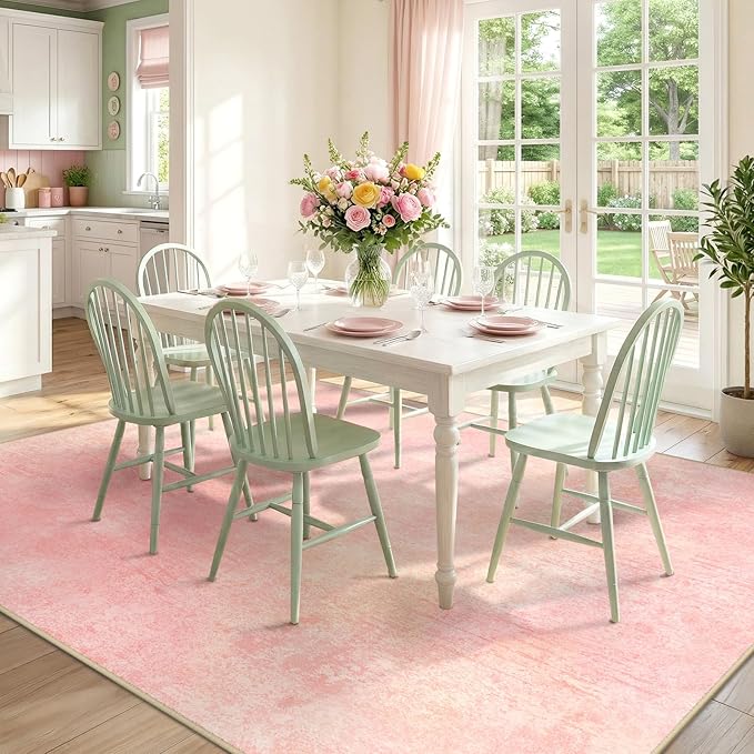 Washable Area Rugs 6'x9' Non-Slip Modern Abstract Soft for Living Room Entryway Bedroom Nursery, Print Pattern, Light Pink