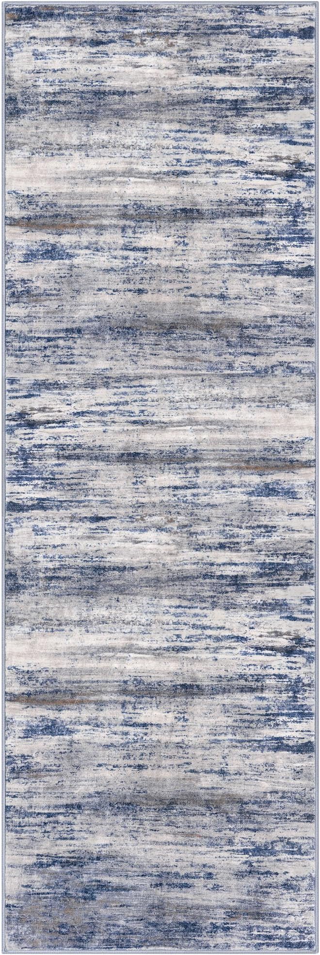KOZYFLY Modern Abstract Hallway Runner Rug, 2.6x8 Washable Rug Runner Non-Slip Soft Striped Kitchen Runner Rugs, Print Grey Blue Carpet Runner for Entryway Bathroom Laundry Room Foyer