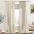 Faux Linen Beige Curtains 94 inches Long for Living Room Rustic Farmhouse Linen Drapes Semi Sheer Burlap Textured Canvas Cloth Curtain Panels Set of 2 Kahki Tan Colored