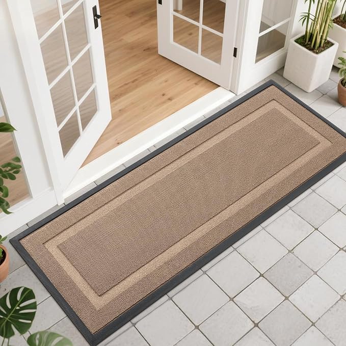 OLANLY Front Door Mat Indoor Outdoor Entrance, Waterproof All-Season, All-Weather Doormat, Sturdy Natural Rubber, Low Profile, Easy Clean Patio Porch Entryway Mat, 47x17, Mocha