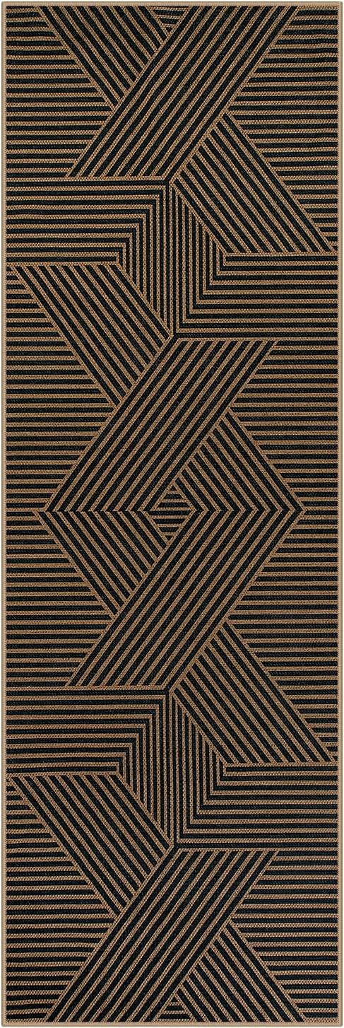 Lahome Enfys Modern Geometric Runner Rug, 2x6 Washable Rug Runners for Hallways Non Slip, Black Outdoor Carpet with Rubber Backing, Farmhouse Non Shedding Kitchen Mats for Floor Entryway