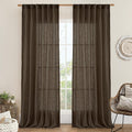 LAMIT 95 Inches Long Linen Curtains for Living Room, Back Tab and Rod Pocket Semi Sheer Curtains Light Filtering Farmhouse Drapes for Bedroom/Dining Room, Dark Brown, Set of 2, 52 x 95 Inch
