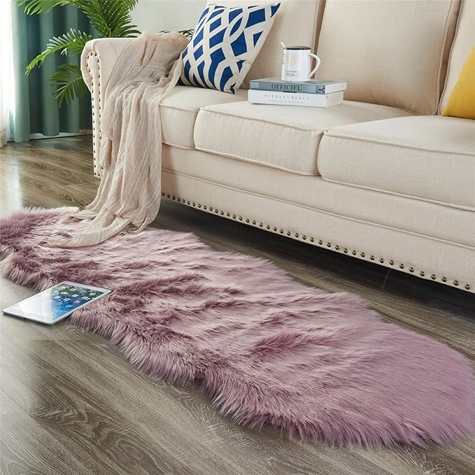 EasyJoy Ultra Soft Fluffy Shaggy Area Rug Faux Fur Rug Chair Cover Seat Pad Fuzzy Area Rug for Bedroom Floor Sofa Living Room (2 x 6 ft Sheepskin, Light Purple)