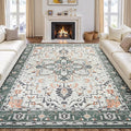 Rugflix 8x10 Area Rugs for Living Room, Washable Rug, Soft Low Pile Carpet, Non-Slip, Stain Resistant, Vintage Area Rug, Sage Green Rug for Bedroom, Dining Room, Home Office