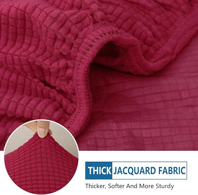 hyha Waterproof Couch Cushion Covers for Pets, Non Slip Sofa Seat Cover for Dogs Washable, Soft Thick Stretch Jacquard Fabric, Sofa Slipcovers with Elastic Bottom (1 Piece for Large, Wine Red)