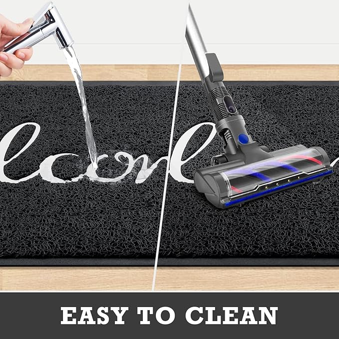 CozyBounty Black Door Mat Welcome Mats Outdoor Indoor Non-Slip Doormat for Entryway Low-Profile Floor Mat for Yard, Garage, High Traffic Areas (36"x24", Black)