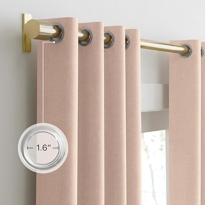 NICETOWN 100% Absolutely Blackout Linen Curtains for Bedroom Living Room, Blush Pink, 52" Wide, 2 Pieces, Privacy Vertical Thermal Insulated Window Drapes 84 inch Long for Infants and Young Children