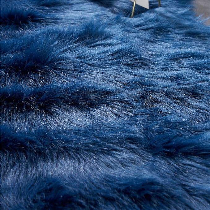 EasyJoy Ultra Soft Fluffy Shaggy Area Rug Faux Fur Rug Chair Cover Seat Pad Fuzzy Area Rug for Bedroom Floor Sofa Living Room (2 x 6 ft Sheepskin, Dark Blue)