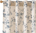Lazzzy Floral Linen Curtains Farmhouse Extra Long Curtain for Living Room Bedroom Light Filtering Vintage Rod Pocket Back Tab Drapes for Home, 2 Panels, Blue on Beige, W38 X L108