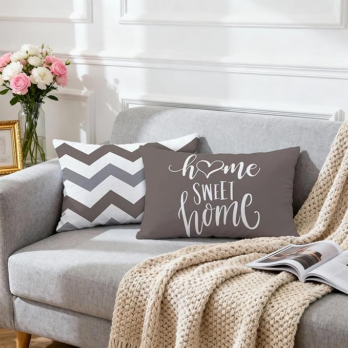 Hexagram Geometric Grey Pillow Covers 12x20 Set of 4, Decorative Outdoor Boho Modern Throw Pillow Covers, Home Sweet Home Farmhouse Cushion Case for Couch Sofa Bedroom Indoor Decor(No Insert)