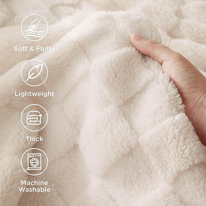Bedsure GentleSoft Blankets Queen Size for Bed - Super Soft Cozy Blanket for Kids Girls, Large Fuzzy Fleece Throw for Bedroom Decor, Cream, 90x90 Inches