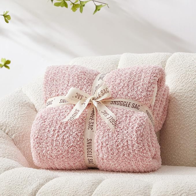 Snuggle Sac Pink Throw Blankets for Couch, Reversible Super Soft Warm Microfiber Blankets Cozy Knit Fuzzy Plush Lightweight Fluffy Throws for Sofa, Bed, Living Room, Heather Pink, 50 x 60 inches