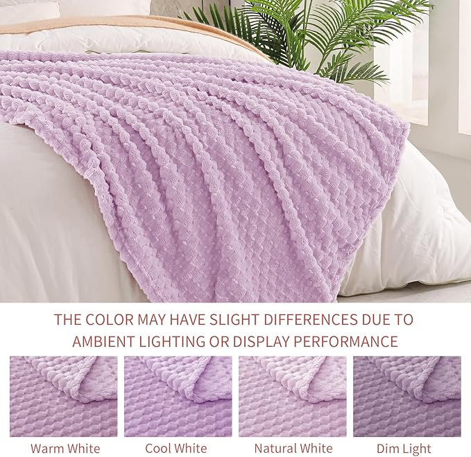 Exclusivo Mezcla Fleece Throw Blanket for Couch, Extra Large Fuzzy Lilac Purple Bed Blankets, Soft Cozy Plush Sofa Throws for All Seasons, 50x70 Inches