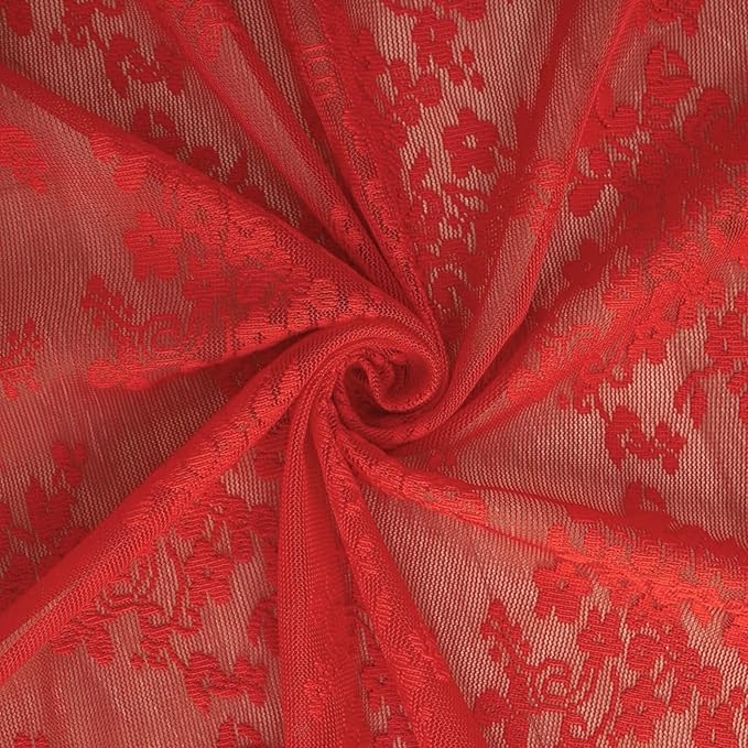 YJ YANJUN Vintage Lace Curtains 90 Inches Long 2 Panels - Retro Floral Red Christmas Sheer Curtains for Living Room Bedroom Rod Pocket Wedding Party Xmas Christmas Holiday Decor 52" W x 90" L
