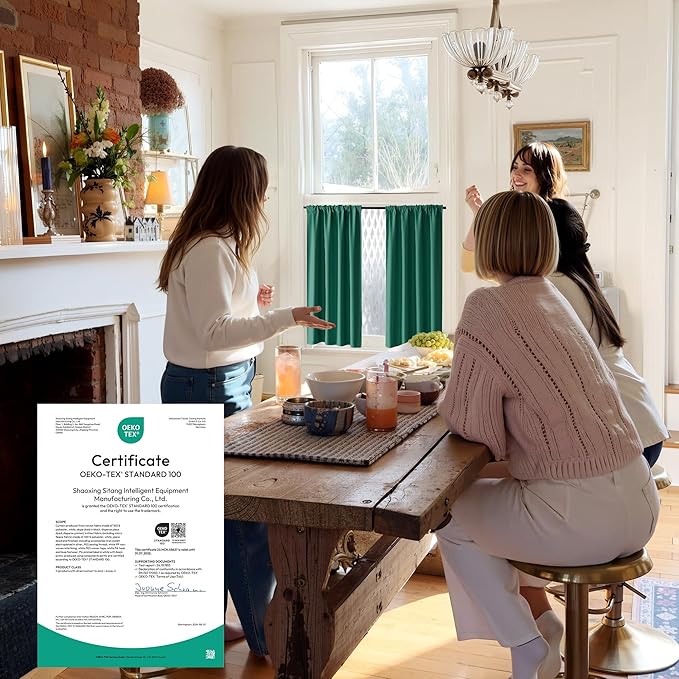 RYB HOME 100% Blackout Short Curtains for Small Window, Thermal Insulated Total Room Darkening Noise Reducing Curtains for Kitchen Bathroom Basement, 42 inches Wide by 45 inches Long, Dark Green