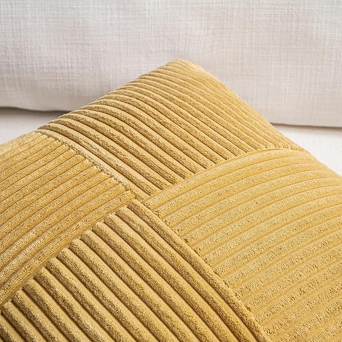 Fancy Homi 2 Packs Mustard Yellow Lumbar Decorative Throw Pillow Covers 14x22 Inch for Living Room Couch Bed, Rustic Farmhouse Boho Home Decor, Soft Striped Corduroy Rectangle Accent Cushion Case
