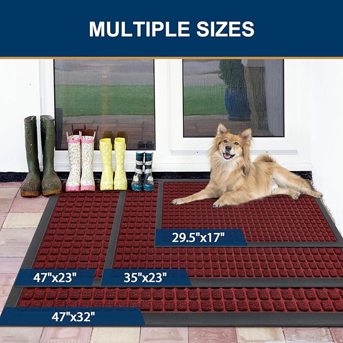 Smiry Front Door Mat Outside Entrance, Heavy Duty Natural Rubber Doormat, Non Slip, Trap Dirt and Moisture, Easy Clean, Low Profile Welcome Floor Mats for Indoor Outdoor Entry, 47x32 Inch, Red