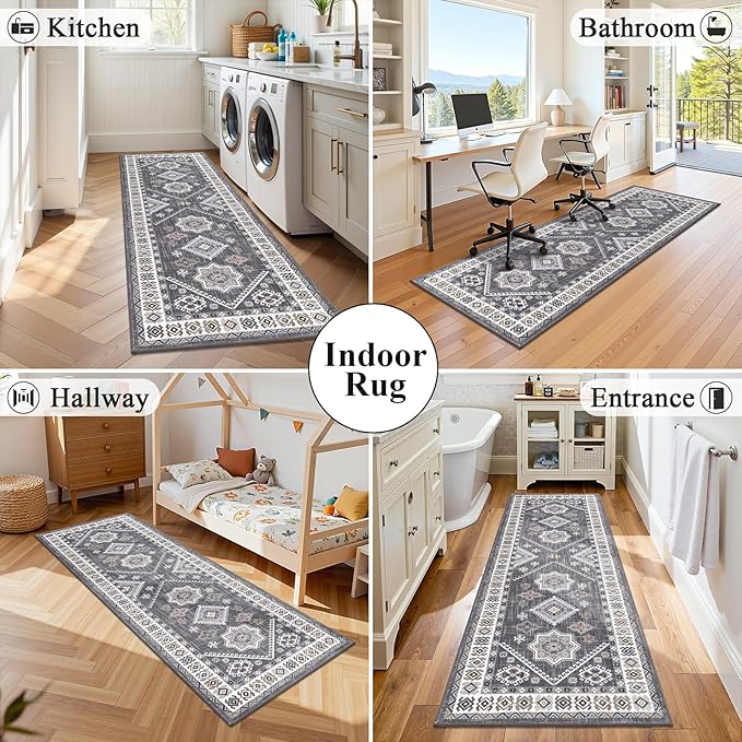 HEBE Washable Kitchen Rugs Runner 2'x 6', Non Slip Hallway Runner Rug, Low Pile Entryway Rug Laundry Room Mat Kitchen Carpet Runners for Hallways, Bathroom, Laundry, Bedside Rug