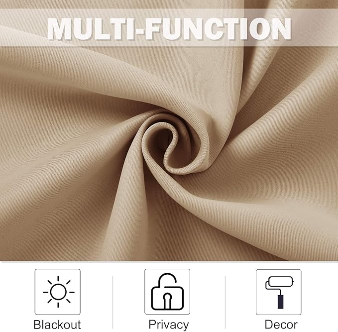 NICETOWN Small Kitchen Windows Curtains - Blackout Functional Thermal Insulated Window Treatment Curtains/Drapes, Home Christmas Decoration (Biscotti Beige, 2 Panels, 42W by 36L + 1.2 inches Header)
