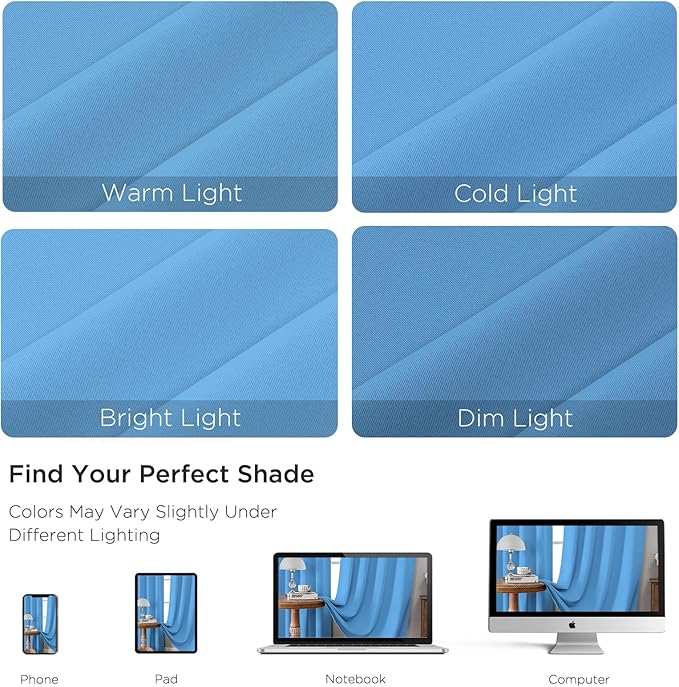 CUCRAF Light Blue Blackout Curtains Customize, Rod Pocket Room Darkening Curtain for Bedroom Living Room, Thermal Insulated Window Drapes 1 Panel (Custom Size, Color)