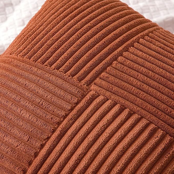MIULEE Dark Rust Decorative Throw Pillow Covers 18x18 Inch for Couch Bed Sofa Pack of 2 Terracotta Boho Farmhouse Throw Pillows Fall Soft Cross Corduroy Patchwork Textured Cushion Cases