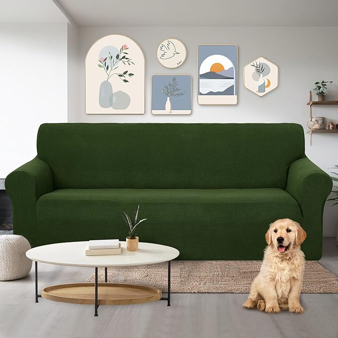 U-NICE HOME Stretch Couch Cover Sofa Cover Washable Sofa Slipcover Furniture Protector for 3 Cushion Couch Sofa Pet Friendly(Sofa, Bronze Green)