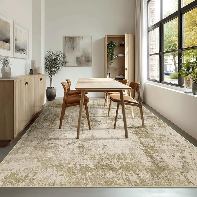 LEPEII 8x10 Area Rugs, Machine Washable Low Pile Rugs for Living Room, Modern Abstract Area Rugs for Bedroom, Large Area Rug with Non-Slip Backing for Dining Room-Beige