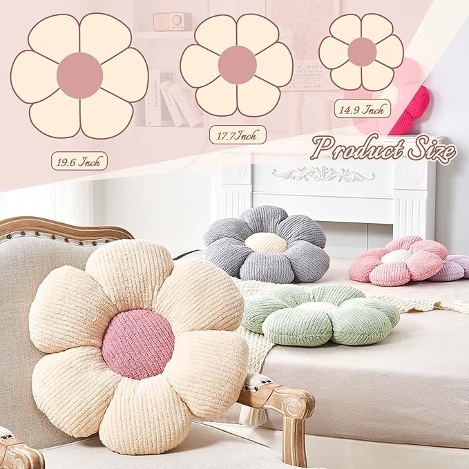 Throw Pillows, Grey Daisy Flower Shape Floor Cushion, 19.6 Inch