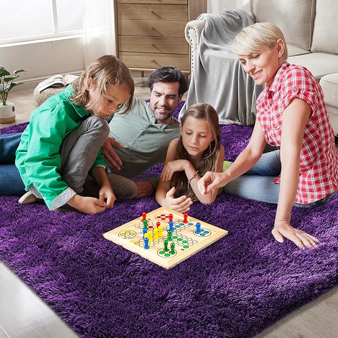 9X12 Large Shag Area Rugs for Living Room Bedroom,Big Soft Purple Fluffy Rug for Bedroom Dorm, Indoor Carpet Nursery Rugs for Kids Girls Room Home Decor,Purple