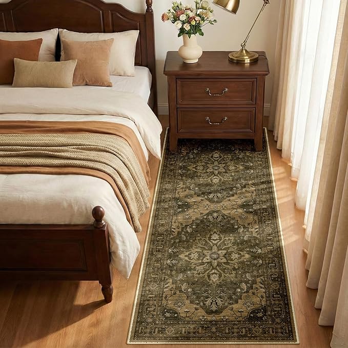 Area Rugs 2'x6' Runner Rug Non Slip Washable for Kitchen Hallway Bedroom Beside Laundry Room Bathroom Rug, Floor Carpet, Brown Dark Brown