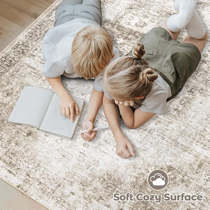 Runner Rug 2x6 Washable Rug, Vintage Boho Medallion Hallway Runner Non-Slip Soft Low Pile Distressed Floor Carpet Retro Doormat for Kitchen Bedroom Laundry Entryway Bathroom (Taupe, 2'x6')