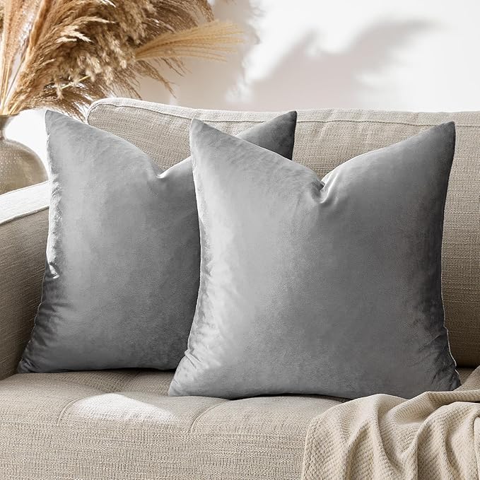 GIGIZAZA 22x22 Velvet Pillow Covers Set of 2,Dark Grey Throw Pillows Modern Covers for Living Room Decorative Luxury Solid Couch Sofa Big Square Pillow Cases