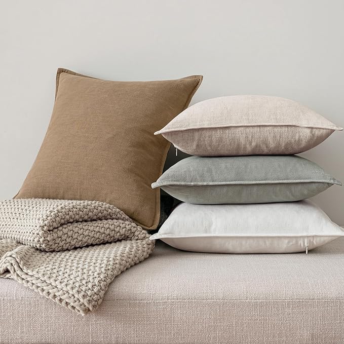 MIULEE Neutral Linen Pillow Covers Pack of 4 Decorative Natural Solid Throw Pillow Covers Soft Accent Boho Farmhouse Couch Pillowcases Modern Spring Home Decors for Living Room Bed Sofa 18x18 Inch