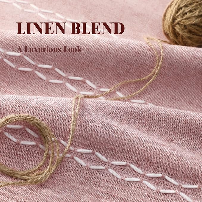 Boho Blackout Curtains 2 Panels 84 Inch for Living Room Bedroom,Pink Linen Texture Farmhouse Curtains with Tassels and Cotton Embroidery Vintage Rustic Western Rod Pocket
