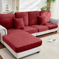 Couch Cover 8-Piece Elastic Velvet Couch Cushion Covers & Chaise Slipcovers for L-Shaped Sofas, Sofa Seat Covers Washable, Soft Cover for Couches (7 Seater + Chaise, Christmas Red)