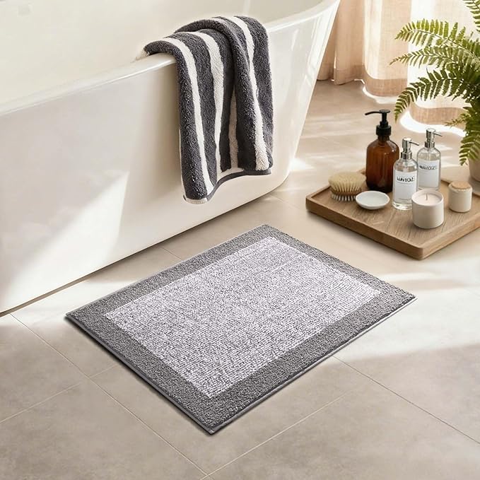 Bathroom Rugs 24x17 Non Slip Washable, Light Grey Bath Mat for Bathroom Floor Tub, Soft Absorbent Quick Dry Mats for Shower, Bathtub,Home Decor