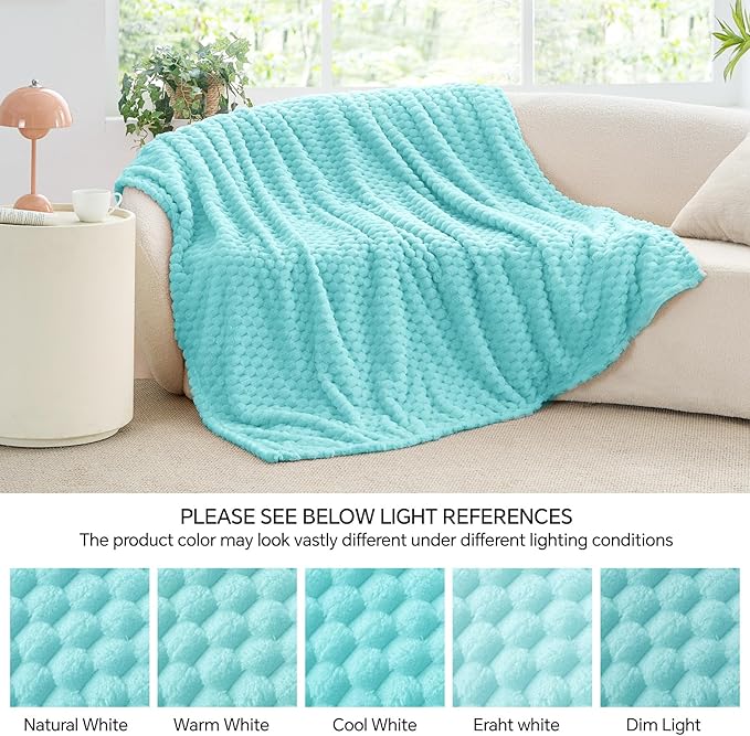 BEDELITE Fleece Blanket - 3D Jacquard Decorative Aqua Throw Blankets for Couch & Bed, Soft and Cozy Warm Plush Fluffy Blanket All Seasons Suitable, 50x60Inches