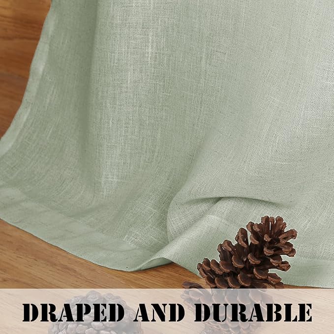 H.VERSAILTEX Elegant Natural Linen Blended Energy Efficient Light Filtering Linen Semi Sheer Textured Curtains/Nickel Grommet Window Treatments Panels/Drapes (Set of 2, Sage, 52 Inch x 45 Inch)