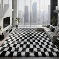Large Area Rugs for Living Room Bedroom,9x12 Black and White Fluffy Soft Checkered Rug Fuzzy Shag Shaggy Carpet, Indoor Plush Floor Rugs for Kids Boys Girls Teen Dorm Nursery Home Decor
